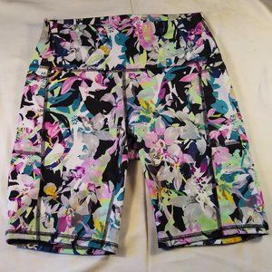 NWOT, Womens 9" bike shorts, watercolor Irises, RBX, size M